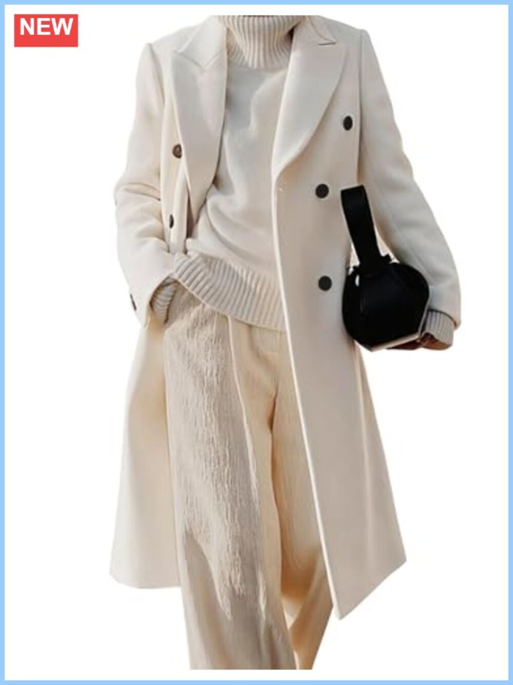 Women's Wool Blend Long Trench Coat Double Breasted Notch Lapel Overcoat
